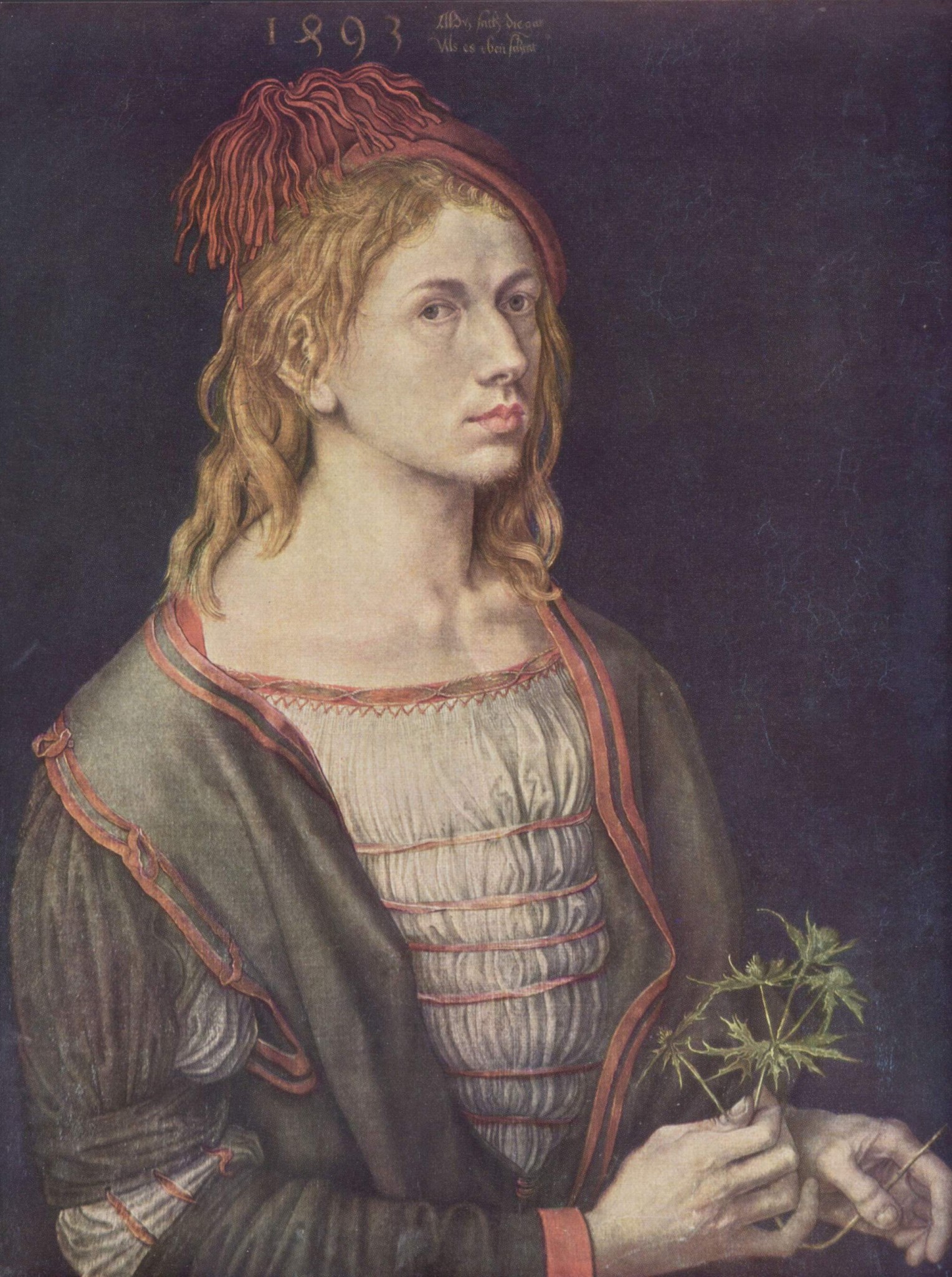 Albrecht Dürer (1493. Автопортрет с остролистом или синеголовником полевым. 22 года)