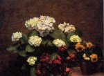 Живопись | Анри Фантен-Латур | Hydrangeas, Cloves and Two Pots of Pansies, 1879