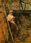 Живопись | Сильвестро Лега | Деревенская девушка, прислонившись к лестнице, 1885