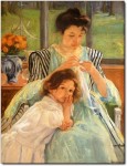 Живопись | Мэри Кассат | Молодая мать за шитьем, 1900