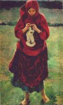 Живопись | Филипп Малявин | Крестьянская девушка с чулком, 1895