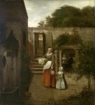 Живопись | Питер де Хох | Женщина и дети во дворе, 1660