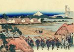 Гравюра | Кацусика Хокусай | Вид на гору Фудзи из развлекательного квартала в Сэндзю